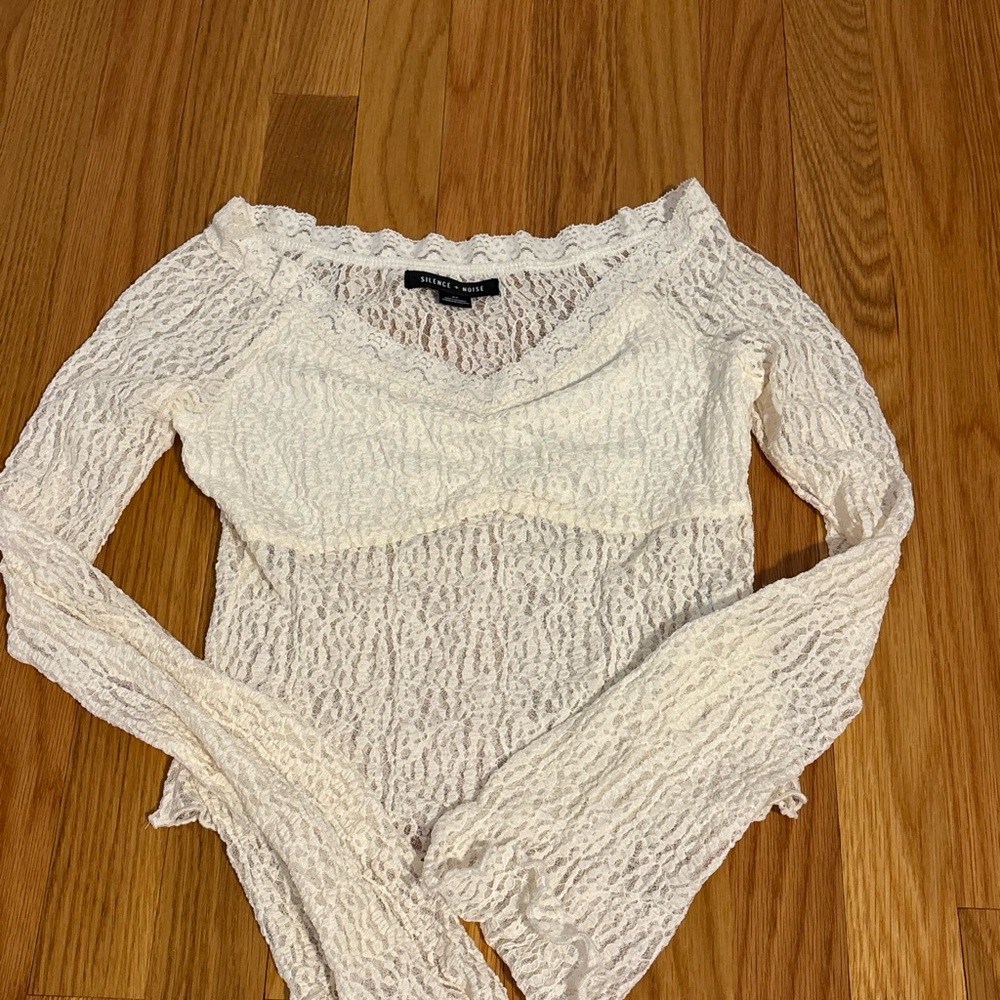 Silence + Noise Cream Lace Long Sleeve Blouse